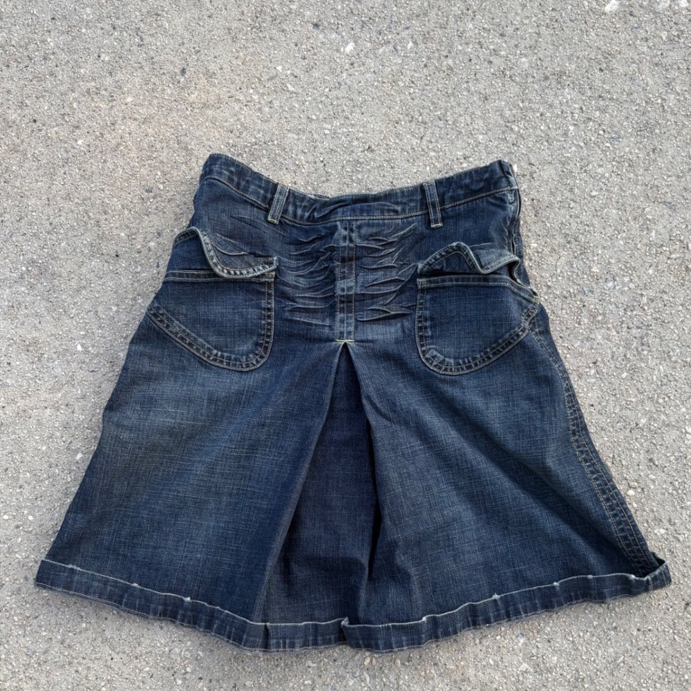 BCBG Max Azria Jeans Blue Denim Pleated Ruched Skort Culottes Women Size 6
